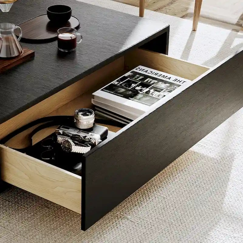 Mid Century Modern Coffee Table, Minimalist Wood Veneer Coffee Table with Storage for Living Room, Fully-assembled