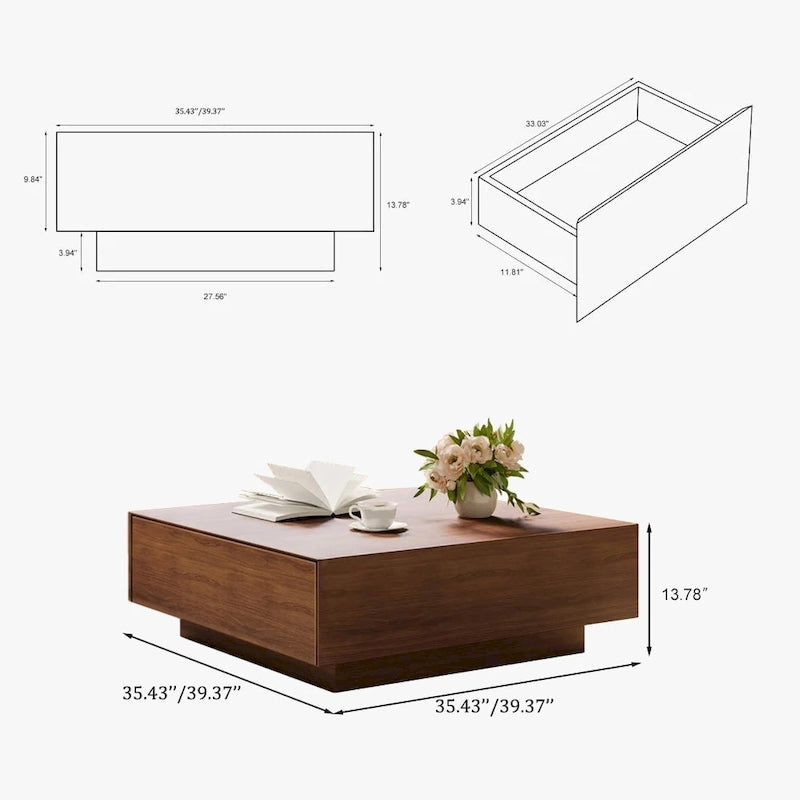 Mid Century Modern Coffee Table, Minimalist Wood Veneer Coffee Table with Storage for Living Room, Fully-assembled