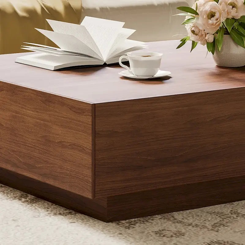 Mid Century Modern Coffee Table, Minimalist Wood Veneer Coffee Table with Storage for Living Room, Fully-assembled