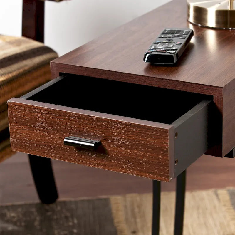 Walnut Side Table with Power Outlet and USB Port