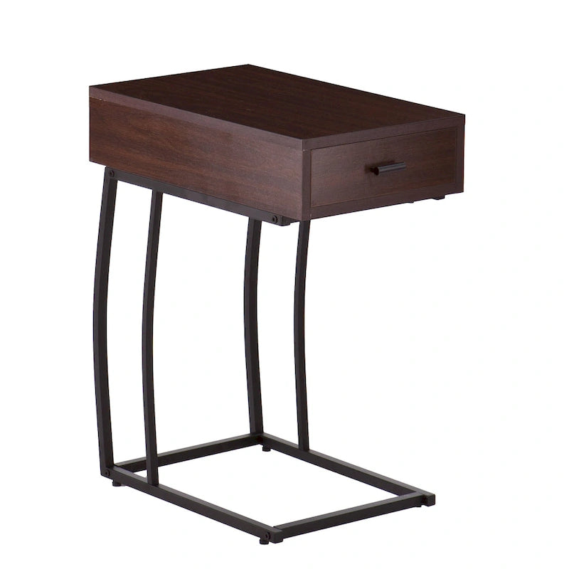 Walnut Side Table with Power Outlet and USB Port