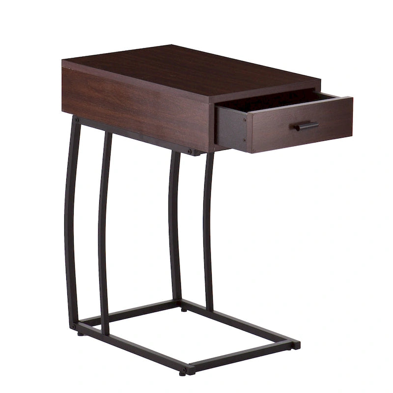 Walnut Side Table with Power Outlet and USB Port