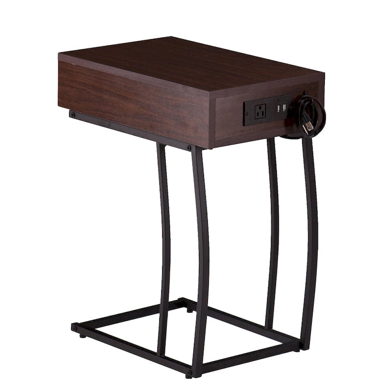 Walnut Side Table with Power Outlet and USB Port
