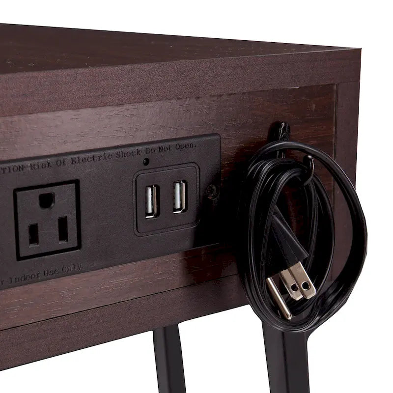 Walnut Side Table with Power Outlet and USB Port