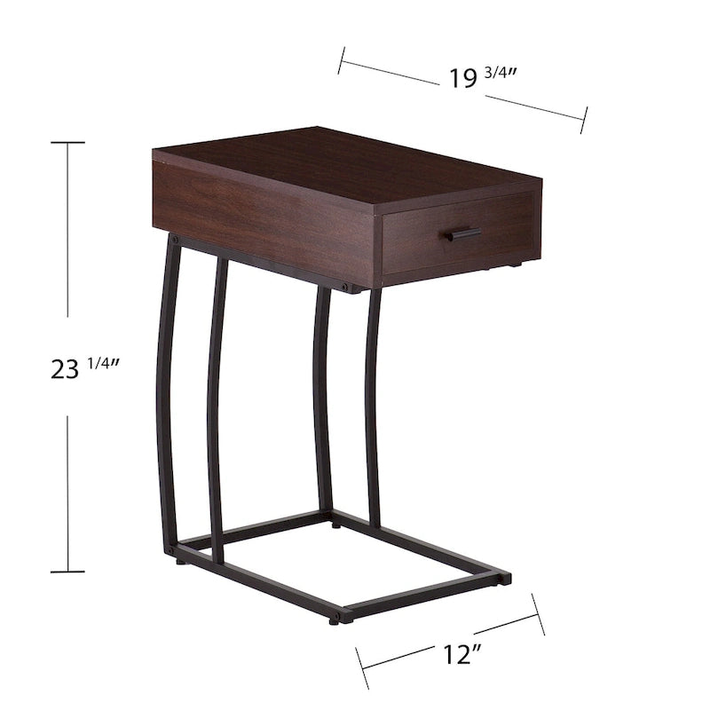 Walnut Side Table with Power Outlet and USB Port