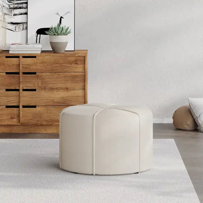 Upholstered Round Ottoman with Button Tuft