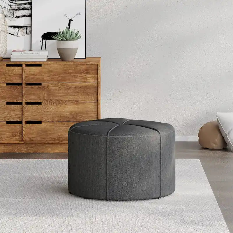 Upholstered Round Ottoman with Button Tuft
