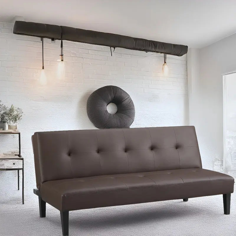 Futon Sofa with Armrest, Cupholders & Button Tufted Design