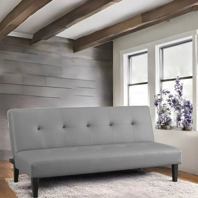Futon Sofa with Armrest, Cupholders & Button Tufted Design