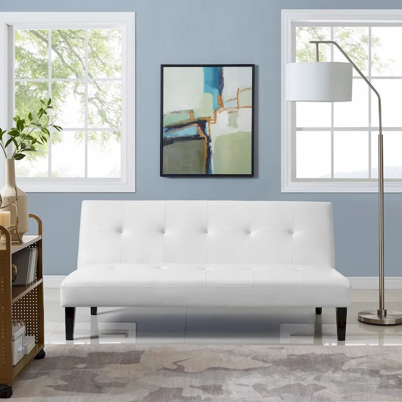 Futon Sofa with Armrest, Cupholders & Button Tufted Design
