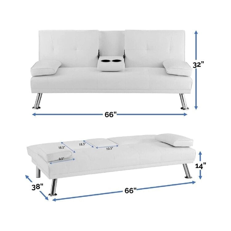 Futon Sofa with Armrest, Cupholders & Button Tufted Design