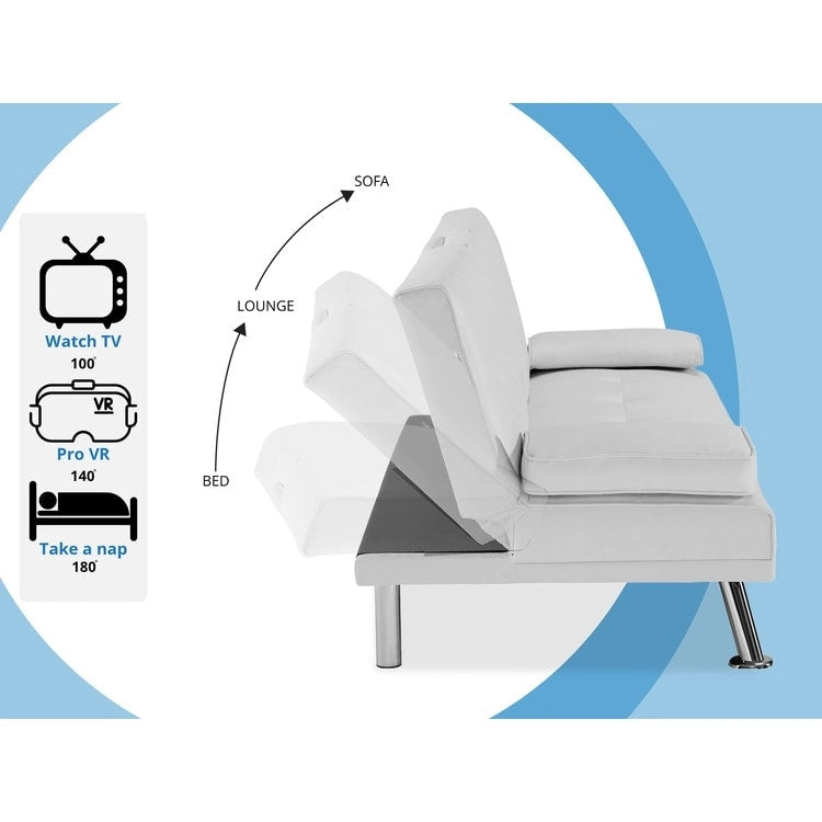 Futon Sofa with Armrest, Cupholders & Button Tufted Design