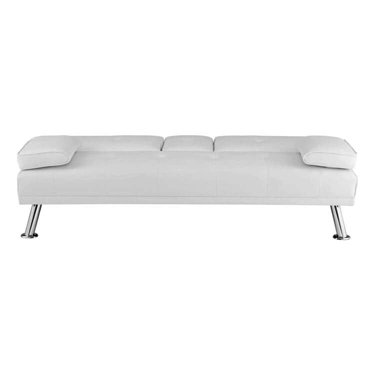 Futon Sofa with Armrest, Cupholders & Button Tufted Design