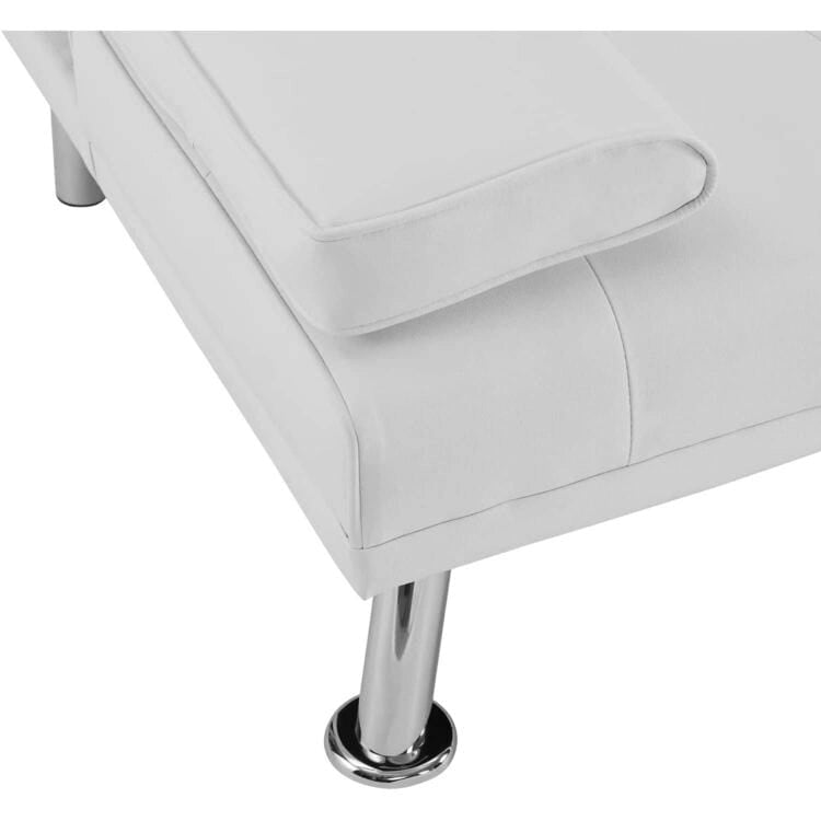 Futon Sofa with Armrest, Cupholders & Button Tufted Design