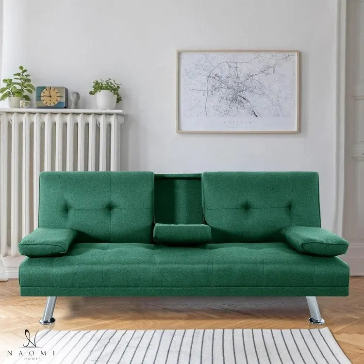 Futon Sofa with Armrest, Cupholders & Button Tufted Design