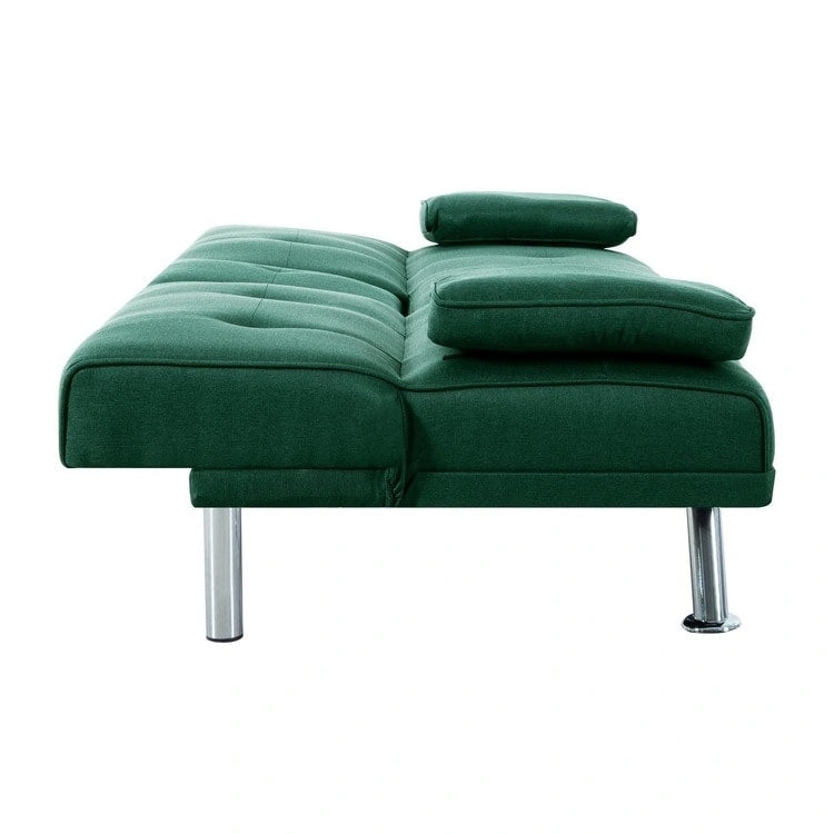 Futon Sofa with Armrest, Cupholders & Button Tufted Design