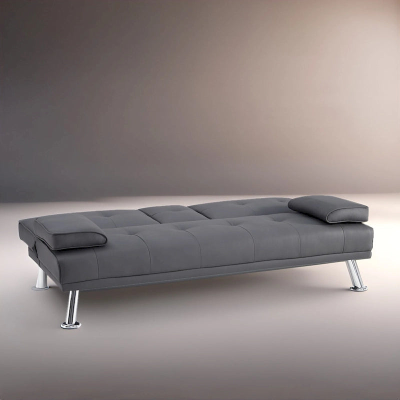 Futon Sofa with Armrest, Cupholders & Button Tufted Design