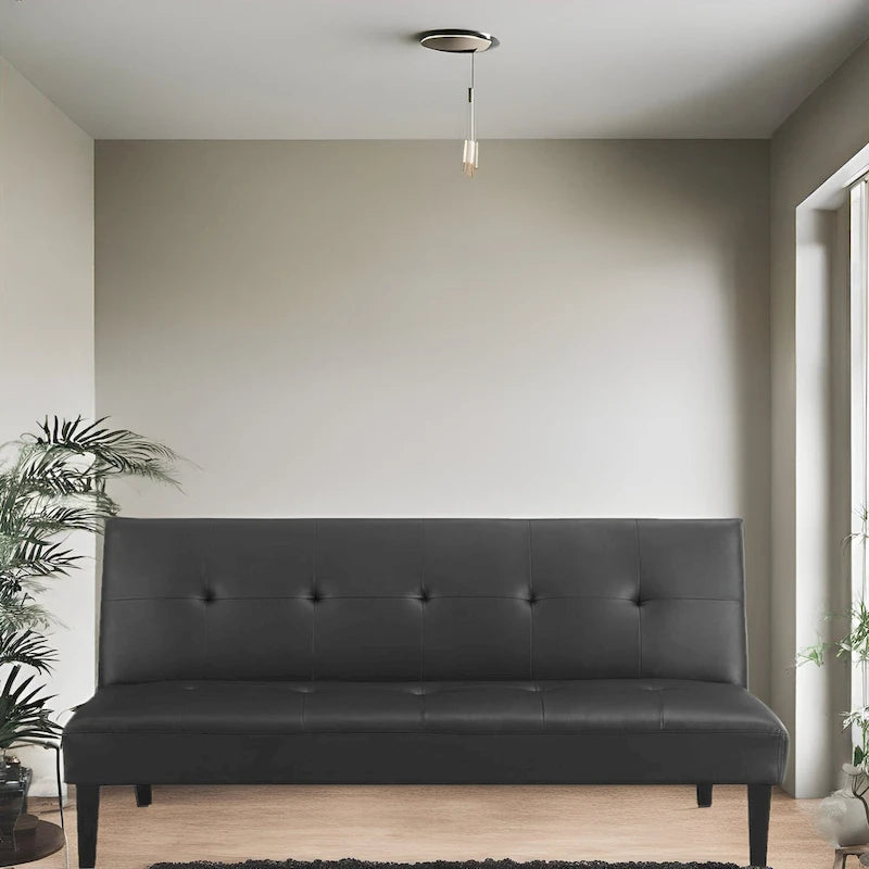 Futon Sofa with Armrest, Cupholders & Button Tufted Design