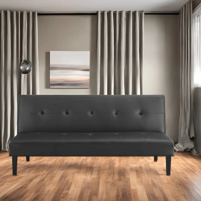 Futon Sofa with Armrest, Cupholders & Button Tufted Design