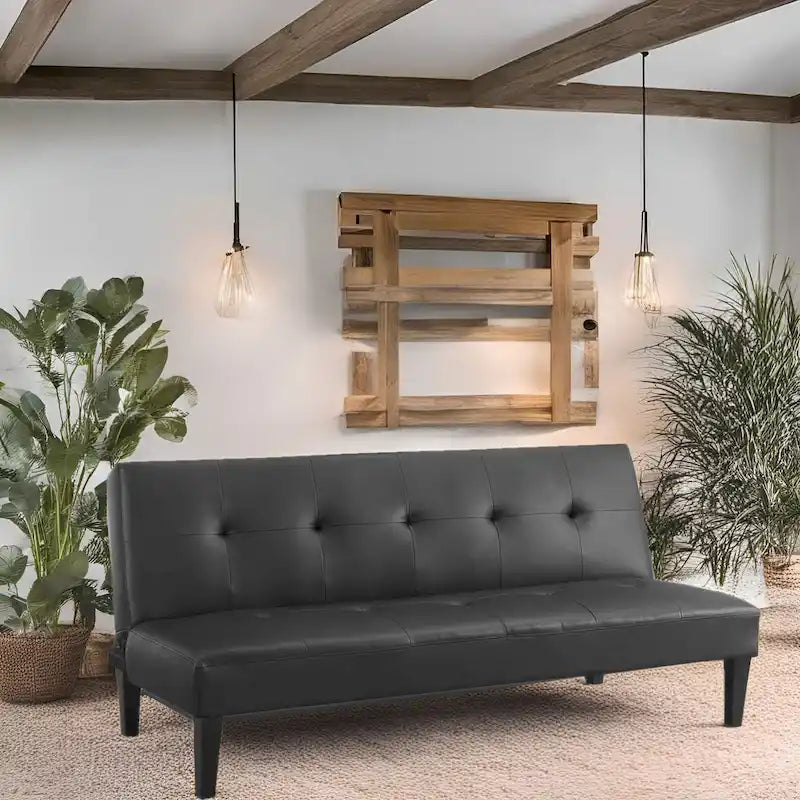 Futon Sofa with Armrest, Cupholders & Button Tufted Design