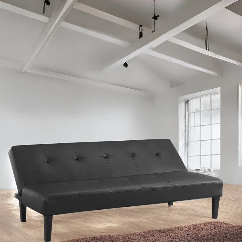 Futon Sofa with Armrest, Cupholders & Button Tufted Design