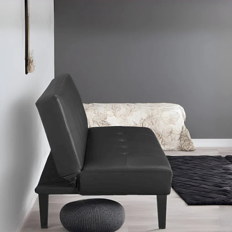 Futon Sofa with Armrest, Cupholders & Button Tufted Design