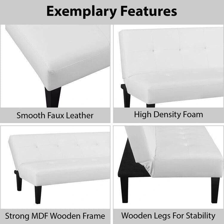 Futon Sofa with Armrest, Cupholders & Button Tufted Design