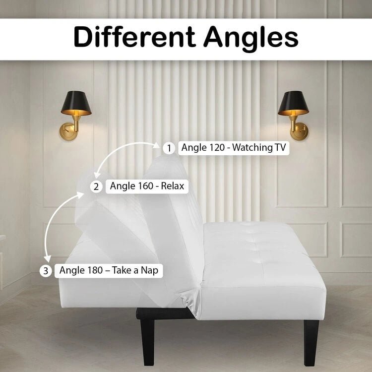 Futon Sofa with Armrest, Cupholders & Button Tufted Design