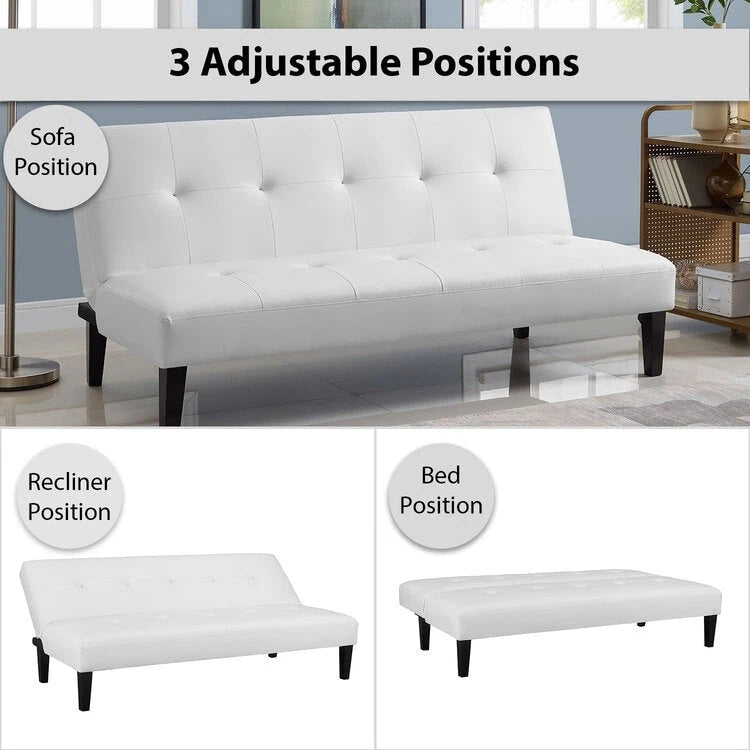 Futon Sofa with Armrest, Cupholders & Button Tufted Design