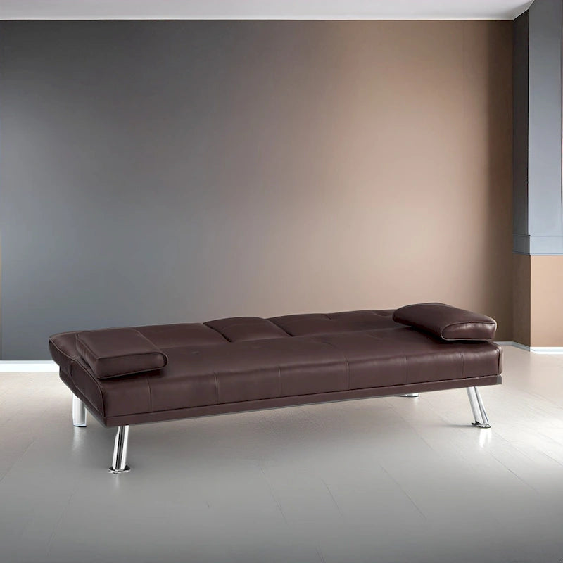 Futon Sofa with Armrest, Cupholders & Button Tufted Design