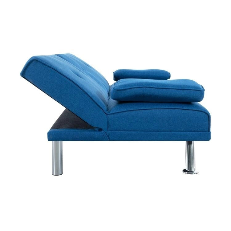 Futon Sofa with Armrest, Cupholders & Button Tufted Design