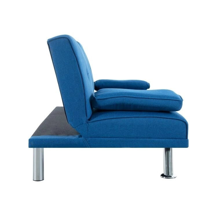 Futon Sofa with Armrest, Cupholders & Button Tufted Design