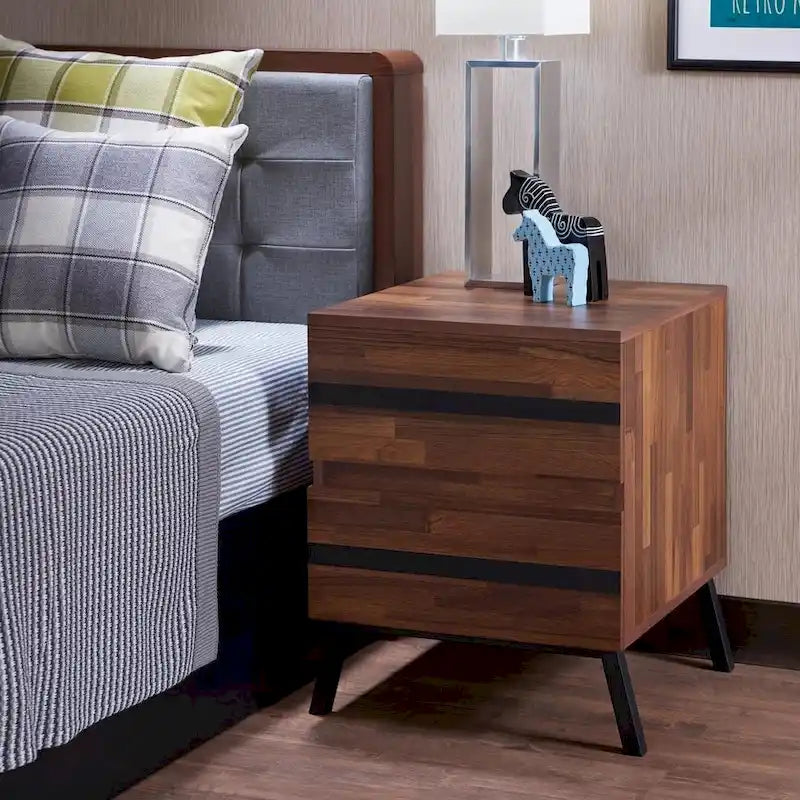 23" Black and Brown End Table with Two Drawers