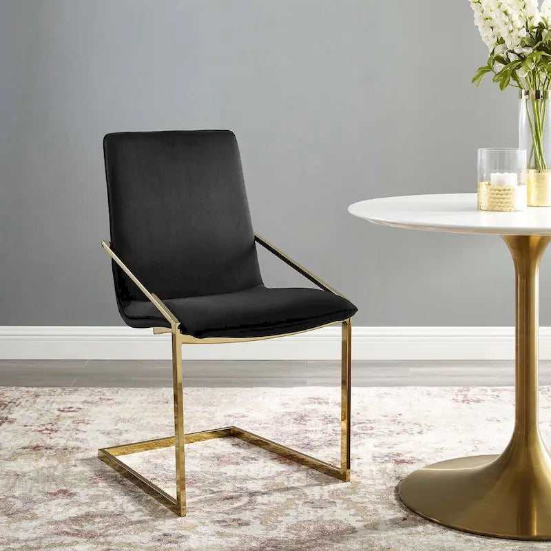 Velvet Dining Armchair with Geometric Frame
