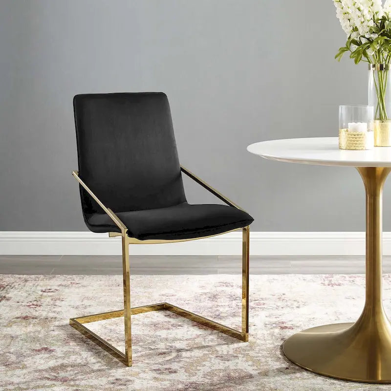 Velvet Dining Armchair with Geometric Frame