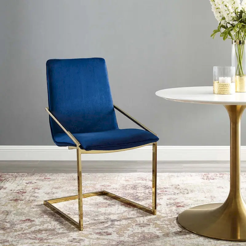 Velvet Dining Armchair with Geometric Frame