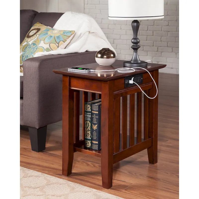Mission Chair Side Table with Charging Station