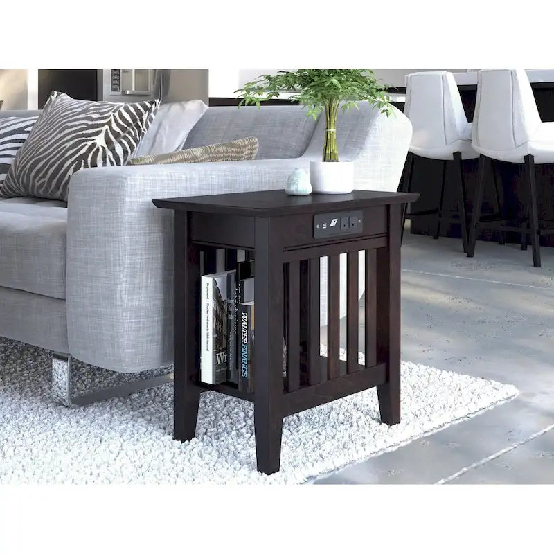 Mission Chair Side Table with Charging Station