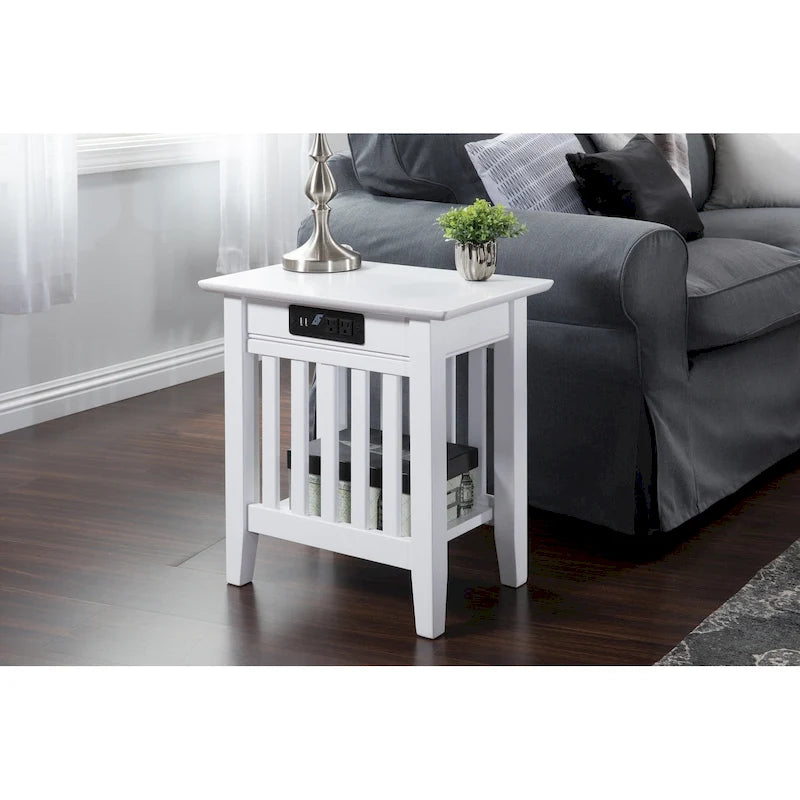 Mission Chair Side Table with Charging Station