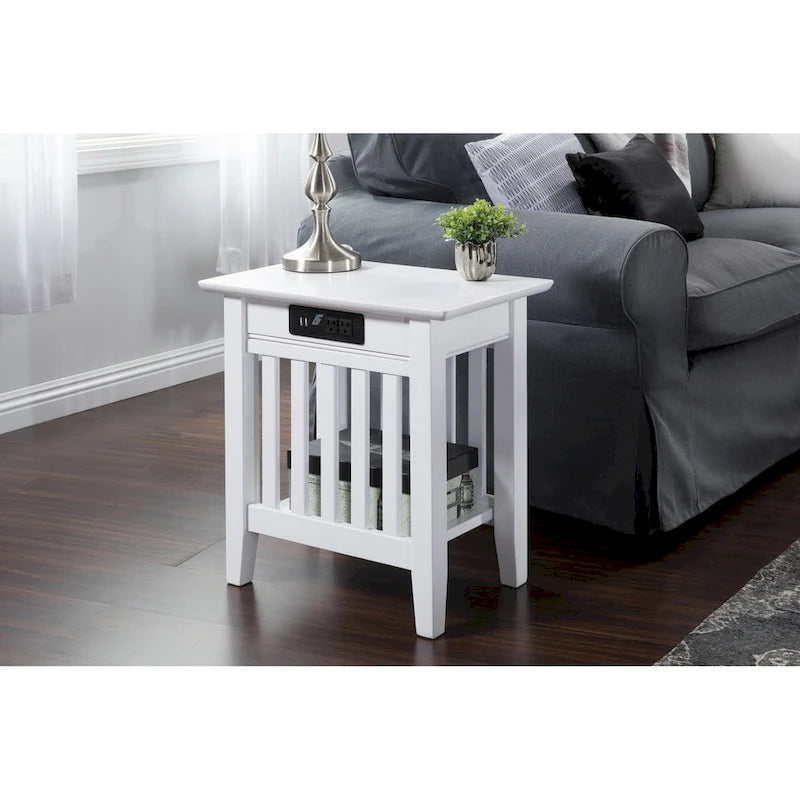 Mission Chair Side Table with Charging Station
