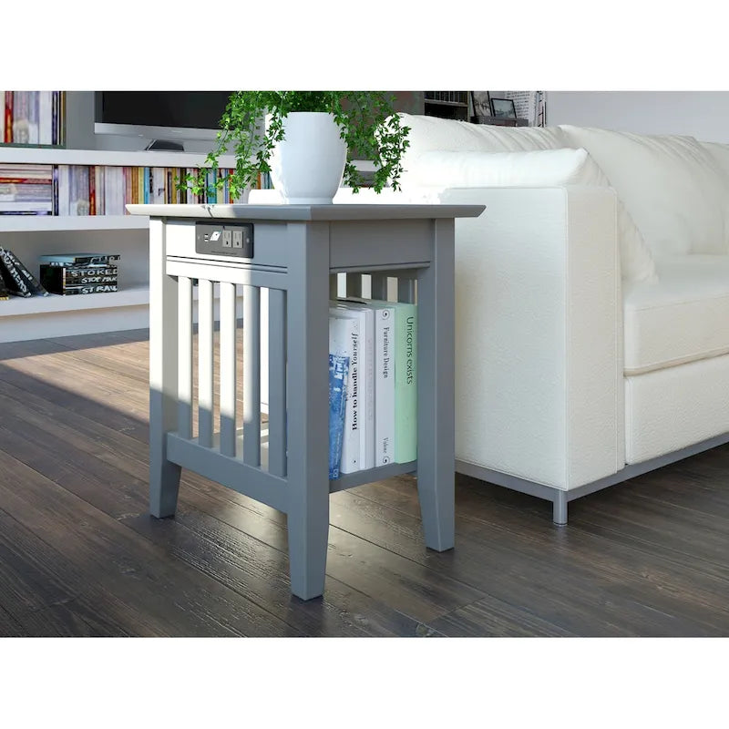Mission Chair Side Table with Charging Station