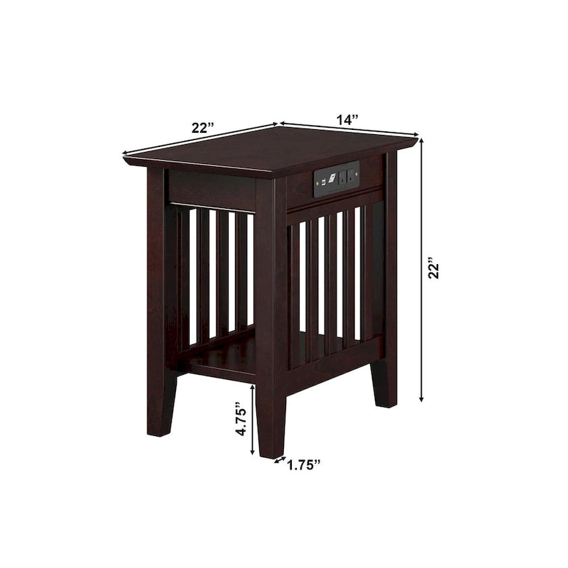 Mission Chair Side Table with Charging Station