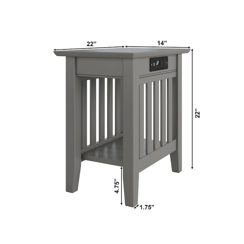 Mission Chair Side Table with Charging Station