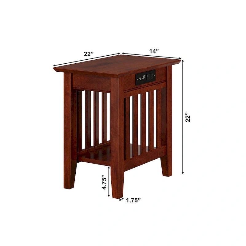 Mission Chair Side Table with Charging Station