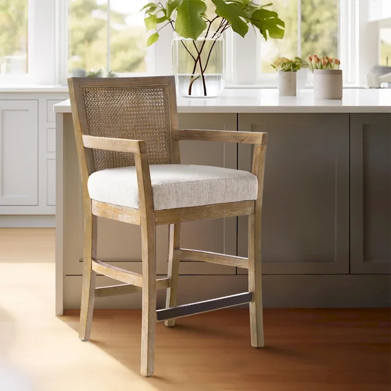 Cream Reclaimed Natural Cane Back Counter Stool