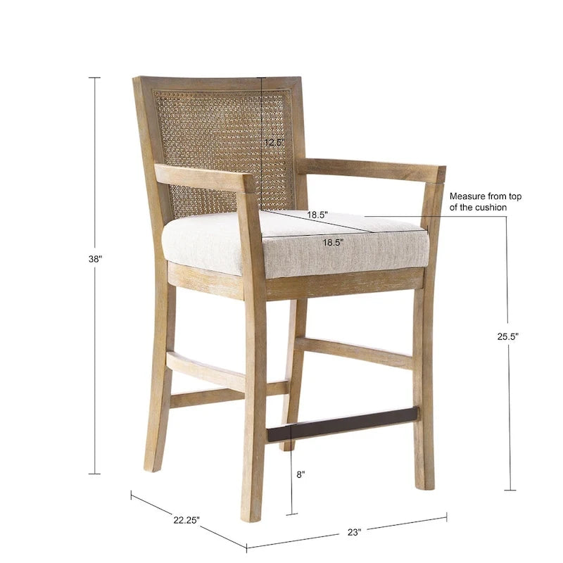 Cream Reclaimed Natural Cane Back Counter Stool