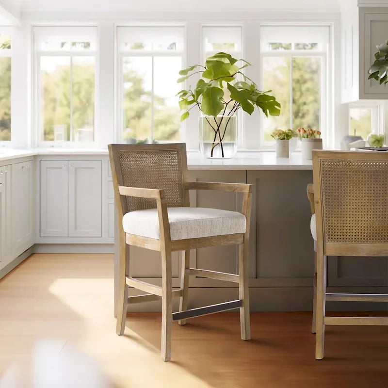 Cream Reclaimed Natural Cane Back Counter Stool