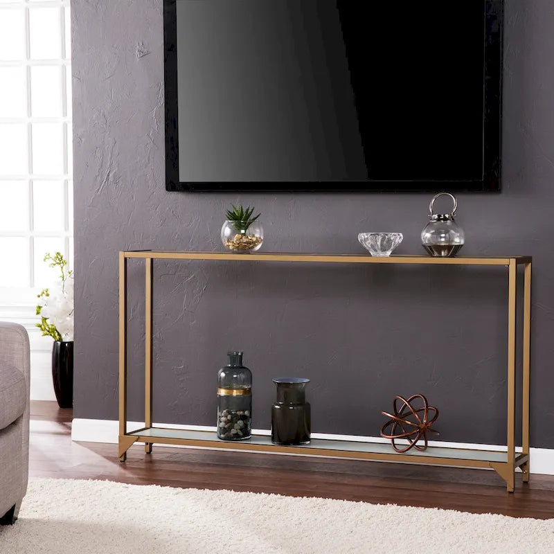 Narrow Console Table with Glass Shelf Display