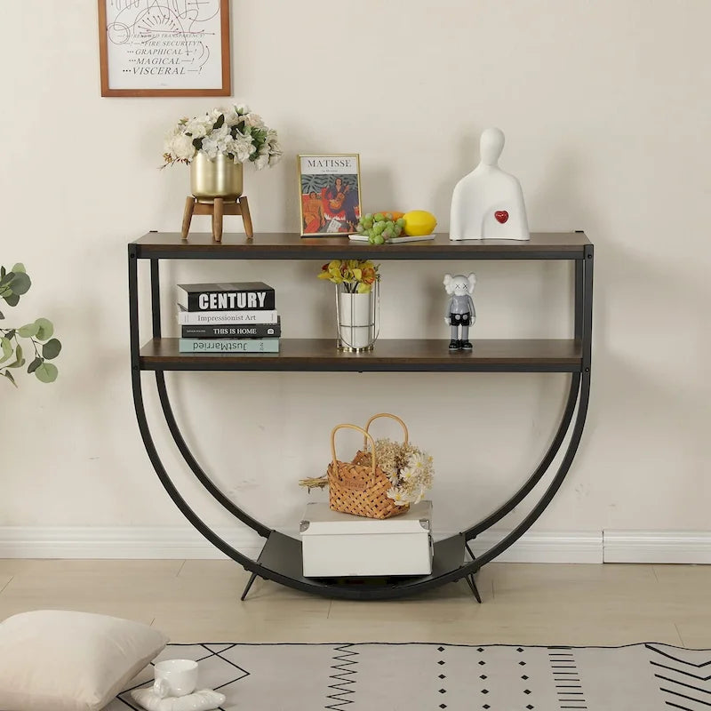 48" 3-Tier Console Table with Arc-Shaped Base