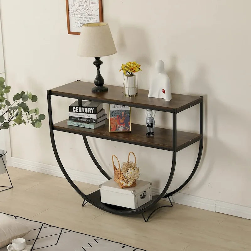 48" 3-Tier Console Table with Arc-Shaped Base